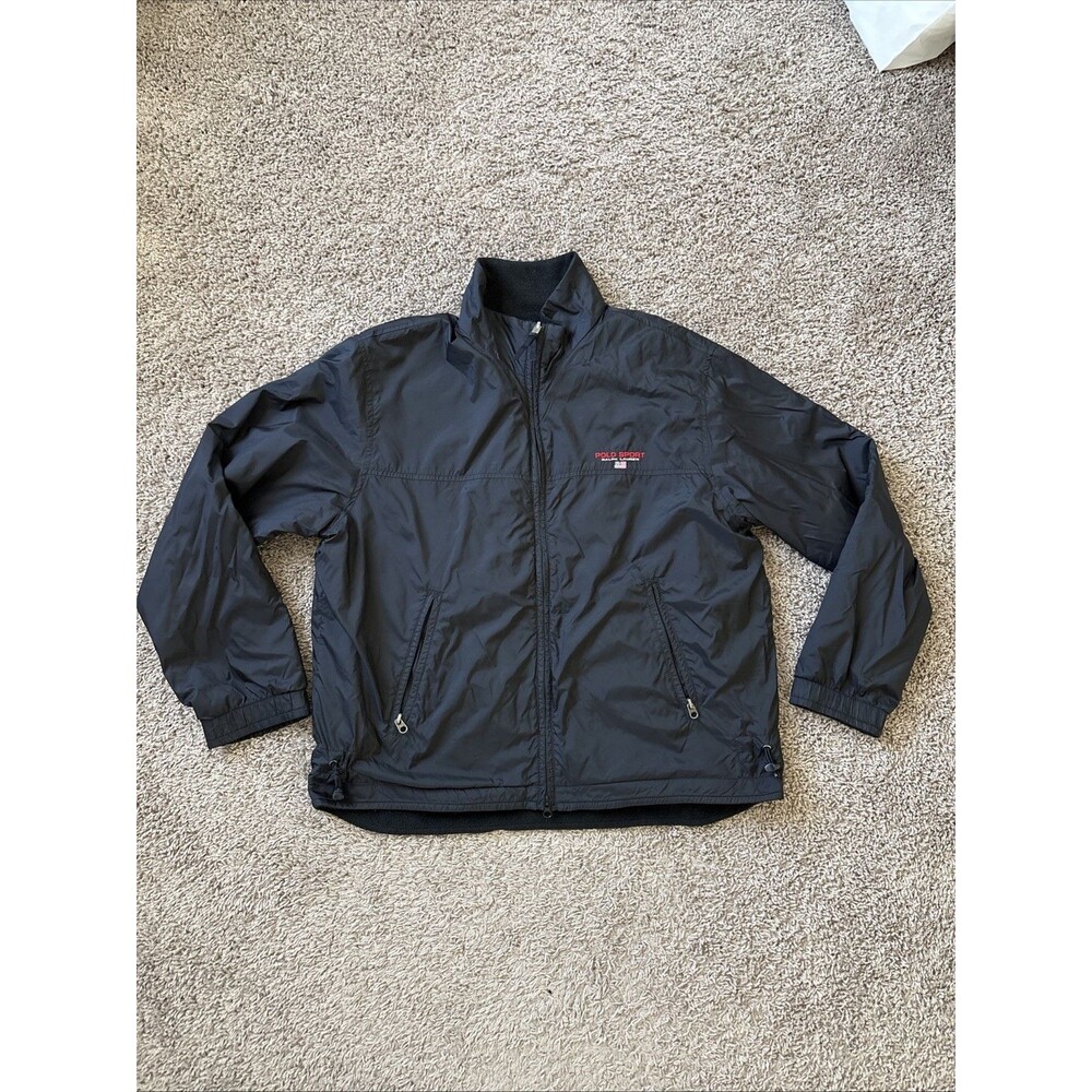 Vtg Polo Sport Ralph Lauren Black Reversible Fleece Windbreaker Jacket Men Med
